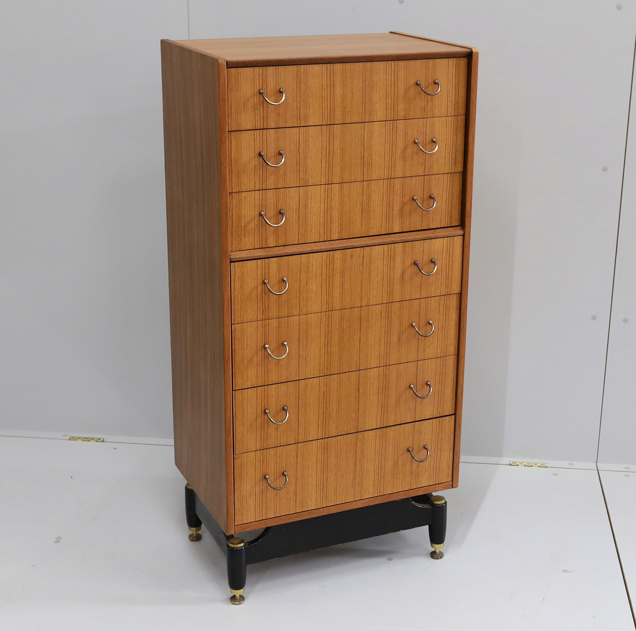 A mid century G Plan Librenza seven drawer chest, width 60cm, depth 41cm, height 128cm